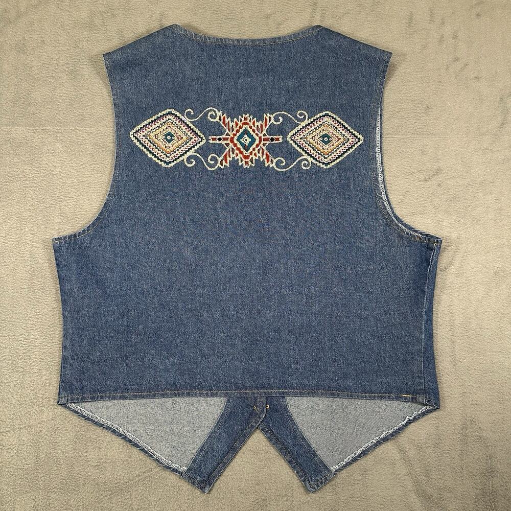 VTG Sun Belt Blues Denim Vest Blue Women’s Southwestern Embroidered Western Boho - Picture 7 of 8